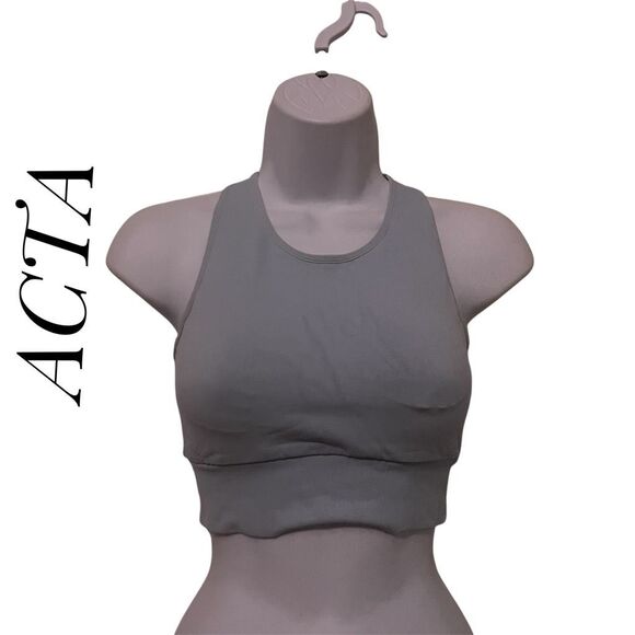 ACTA Wear Small Sports Bra Blue Open Back High Neck - Picture 1 of 5